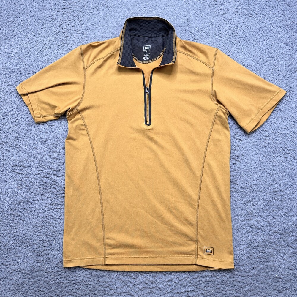 Rei Shirt Mens M Yellow Orange 1/4 Zip Short Sleeve Hike Performance Stretch